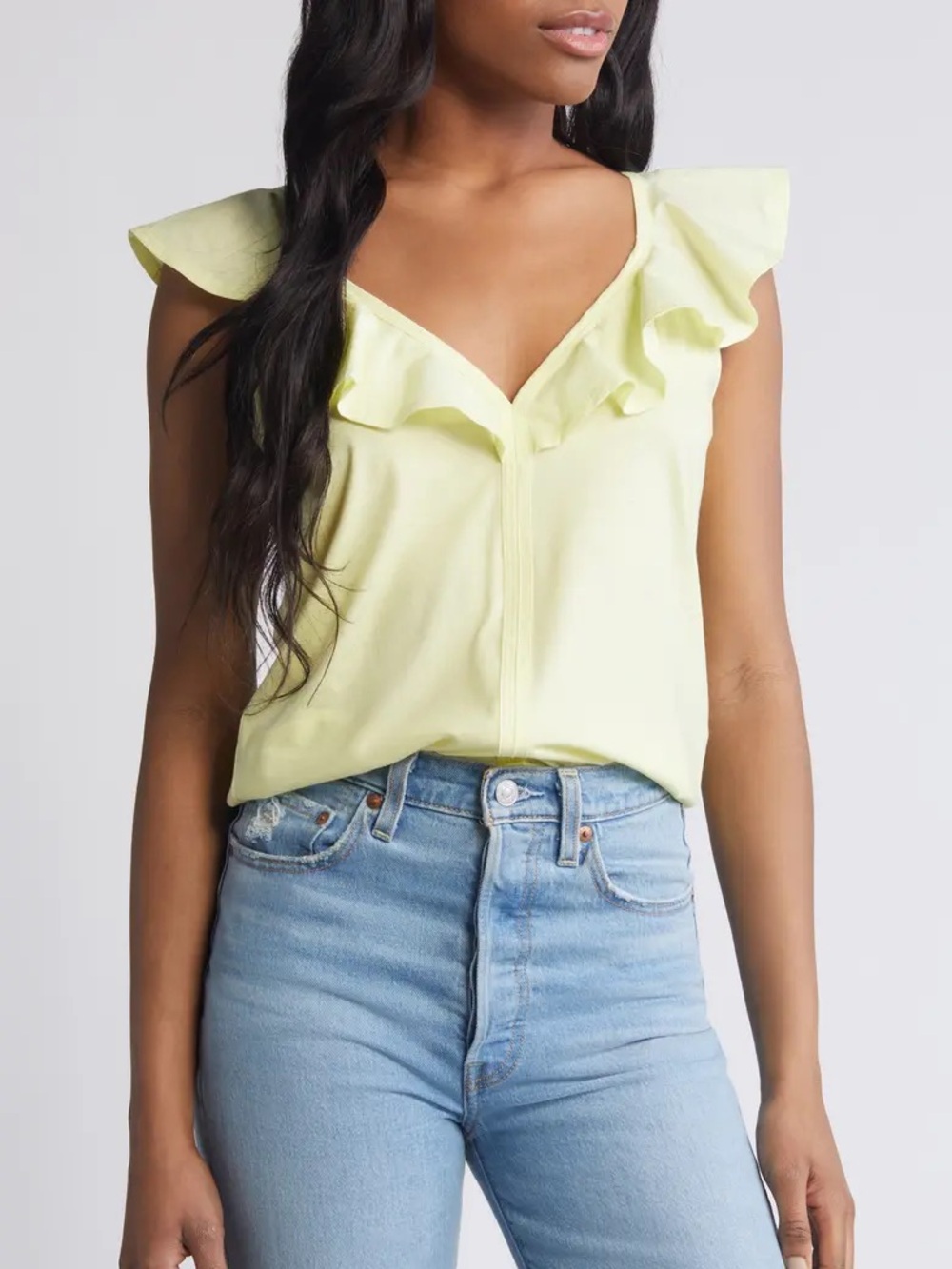 Nation LTD Neah Ruffle Sleeve Cotton Blend Tank Top, Neon Yellow – Size Small